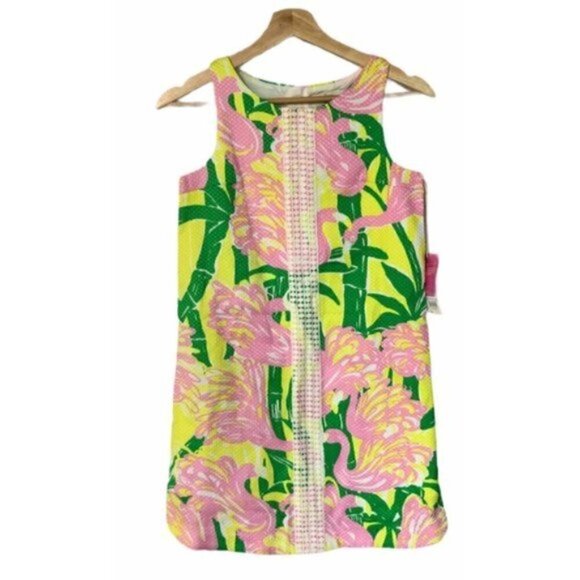 NEW Lilly Pulitzer for Target Flamingo Fan Dance Girls Shift Dress L - Picture 1 of 7